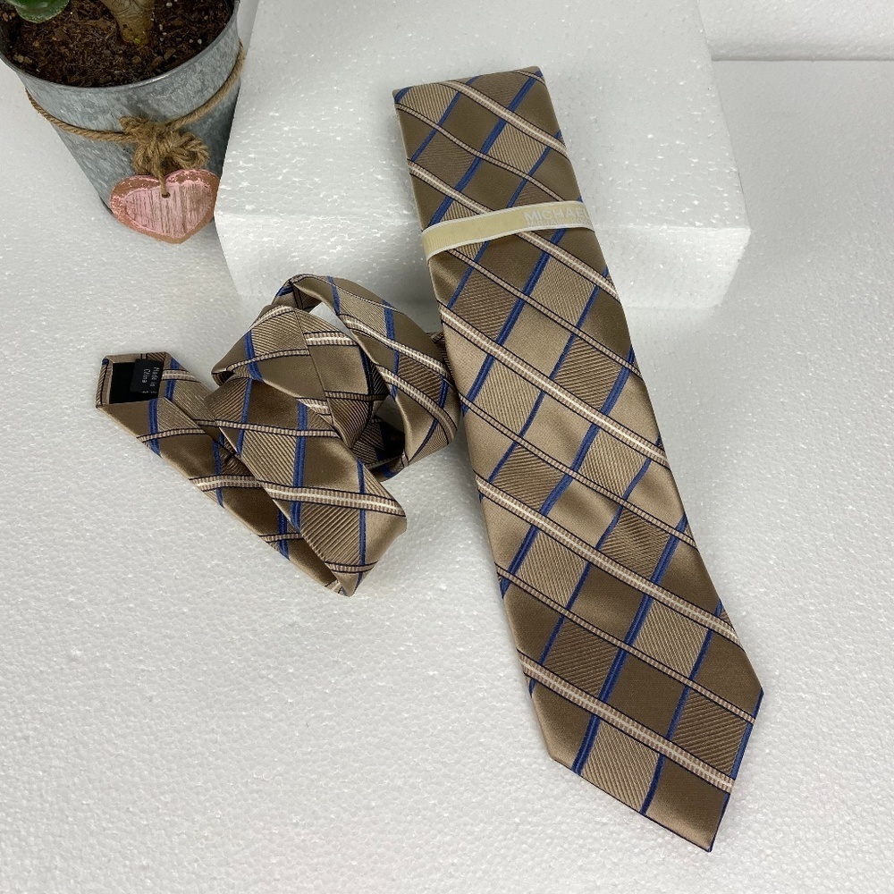 Michael Kors Silk Tie Tan Blue